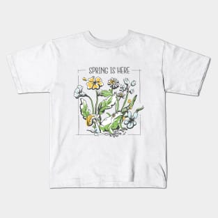 Spring is here , Frog and Flowers  Design Kids T-Shirt